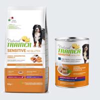 12kg Natural Trainer Sensitive No Gluten Medium/Maxi Mature lazac száraz kutyatáp+400g Natural Trainer Sensitive No Gluten Adult pisztráng & teljes kiőrlésű gabona nedves kutyatáp ingyen