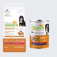 12kg Natural Trainer Sensitive No Gluten Puppy & Junior Medium/Maxi lazac száraz kutyatáp+400g Natural Trainer Sensitive No Gluten Adult pisztráng & teljes kiőrlésű gabona nedves kutyatáp ingyen