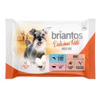 12x100g briantos Delicious Paté mix: marha + lazac & sárgarépa nedves kutyatáp 10% kedvezménnyel