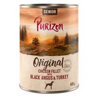 12x400g Purizon Senior csirkefilé Black Angus marhával nedves kutyatáp