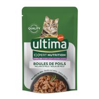 12x70g Ultima Cat Expert Nutrition Hairball marha & lazac nedves macskatáp 2+1 ingyen