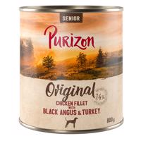 12x800g Purizon Senior csirkefilé Black Angus marhával nedves kutyatáp