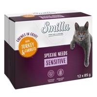 12x85g Smilla Adult Sensitive falatok zöldséggel szószban nedves macskatáp