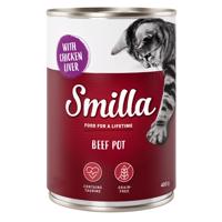 24x400g Smilla marha & csirkemáj nedves macskatáp 20+4 ingyen