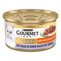 48x85g Gourmet Gold Borjú & zöldség omlós falatok nedves macskatáp 3+1 ingyen