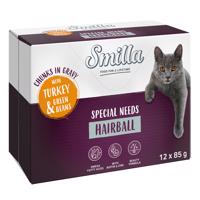 48x85g Smilla Adult Hairball falatok zöldséggel szószban nedves macskatáp 40+8 ingyen
