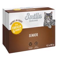 48x85g Smilla Senior falatok zöldséggel szószban csirke & sárgarépa nedves macskatáp 40+8 ingyen