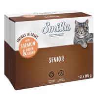 48x85g Smilla Senior falatok zöldséggel szószban lazac & zöldbab nedves macskatáp 40+8 ingyen