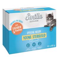 48x85g Smilla Young Sterilised falatok zöldséggel szószban nedves macskatáp 40+8 ingyen