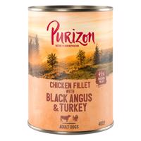 6x400g Purizon Original Adult nedves kutyatáp - Csirkefilé, Black Angus & pulyka