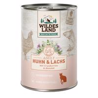 6x400g Wildes Land Adult Cat Csirke & lazac áfonyával nedves macskatáp