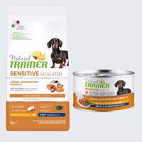 7kg Natural Trainer Sensitive No Gluten Adult Small lazac száraz kutyatáp+150g Natural Trainer Sensitive No Gluten Small & Toy Adult sertés nedves kutyatáp ingyen
